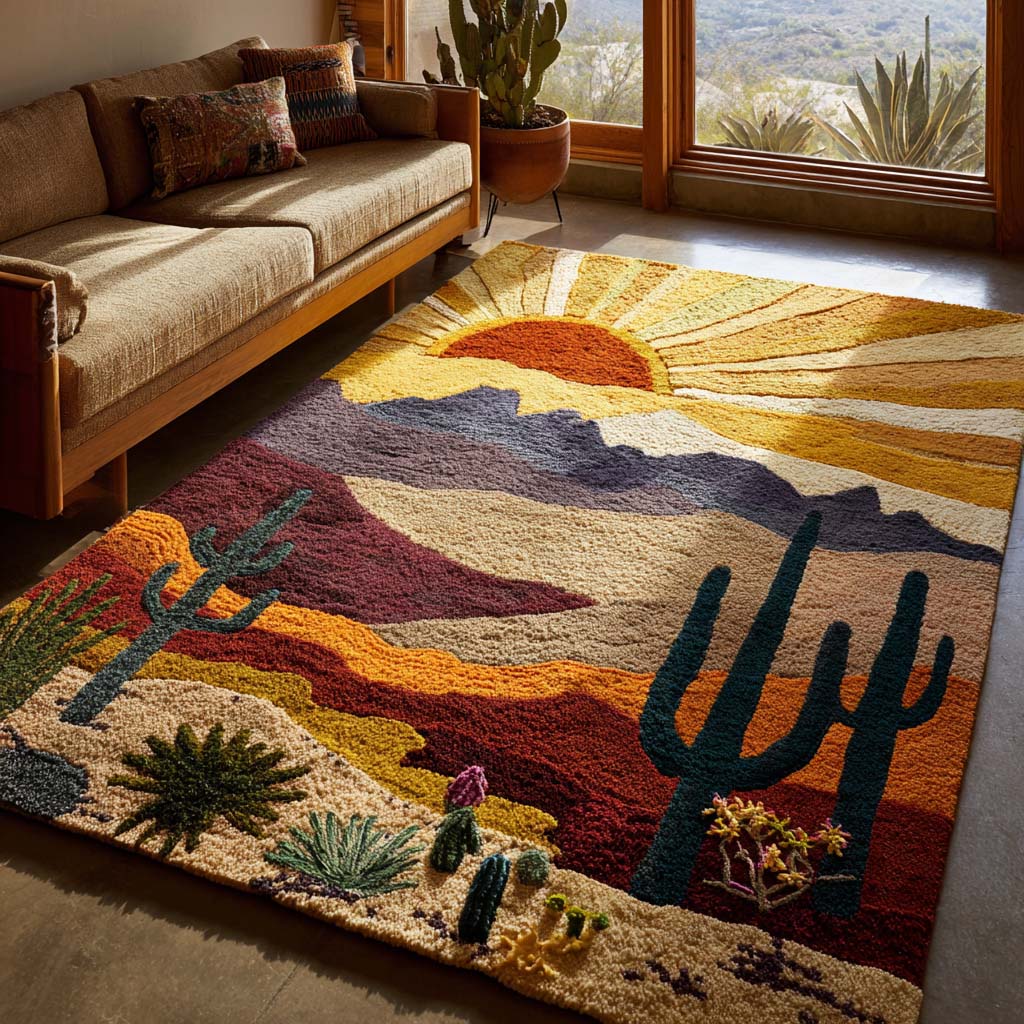 Desert Sunrise Area Rug Foyer Decor Ideas Cute Cactus Gifts
