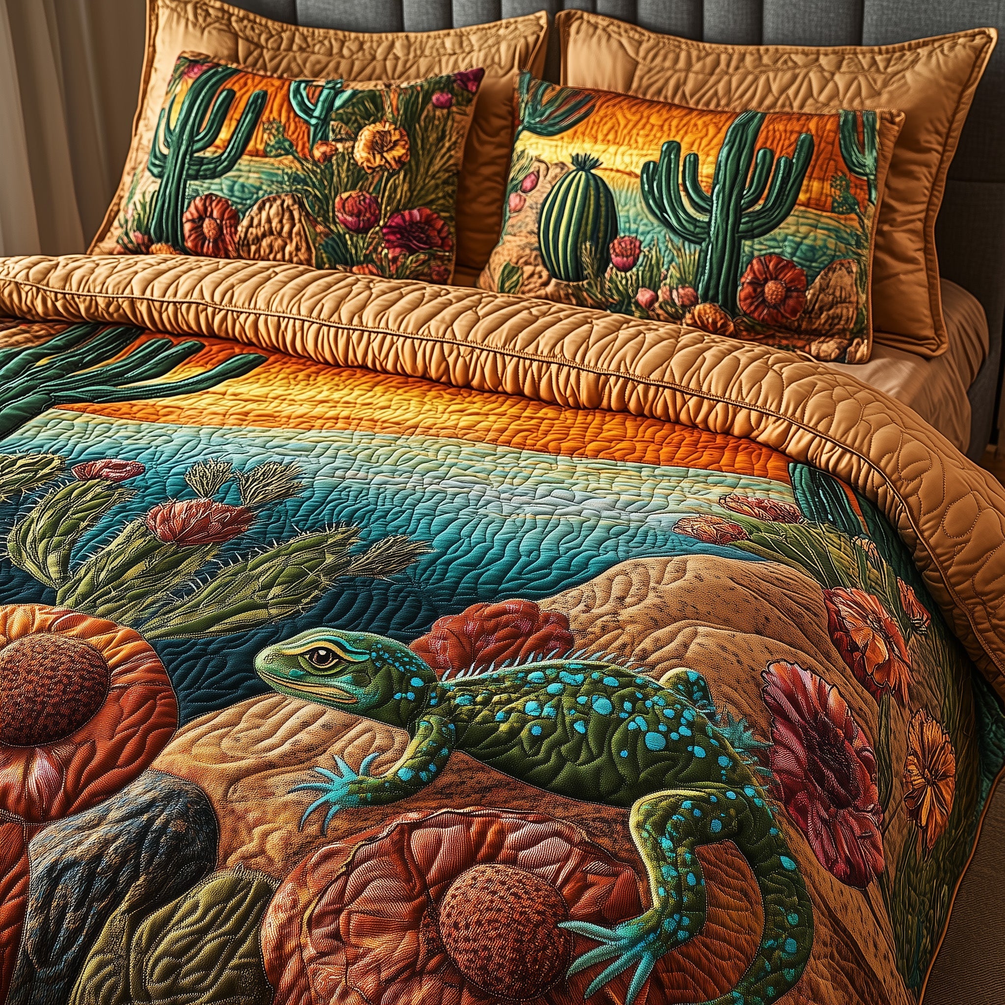 Desert Sunset Watcher Quilted Bedding Set Duvet Cover Merchandise Cowboys Father'S Day Gifts