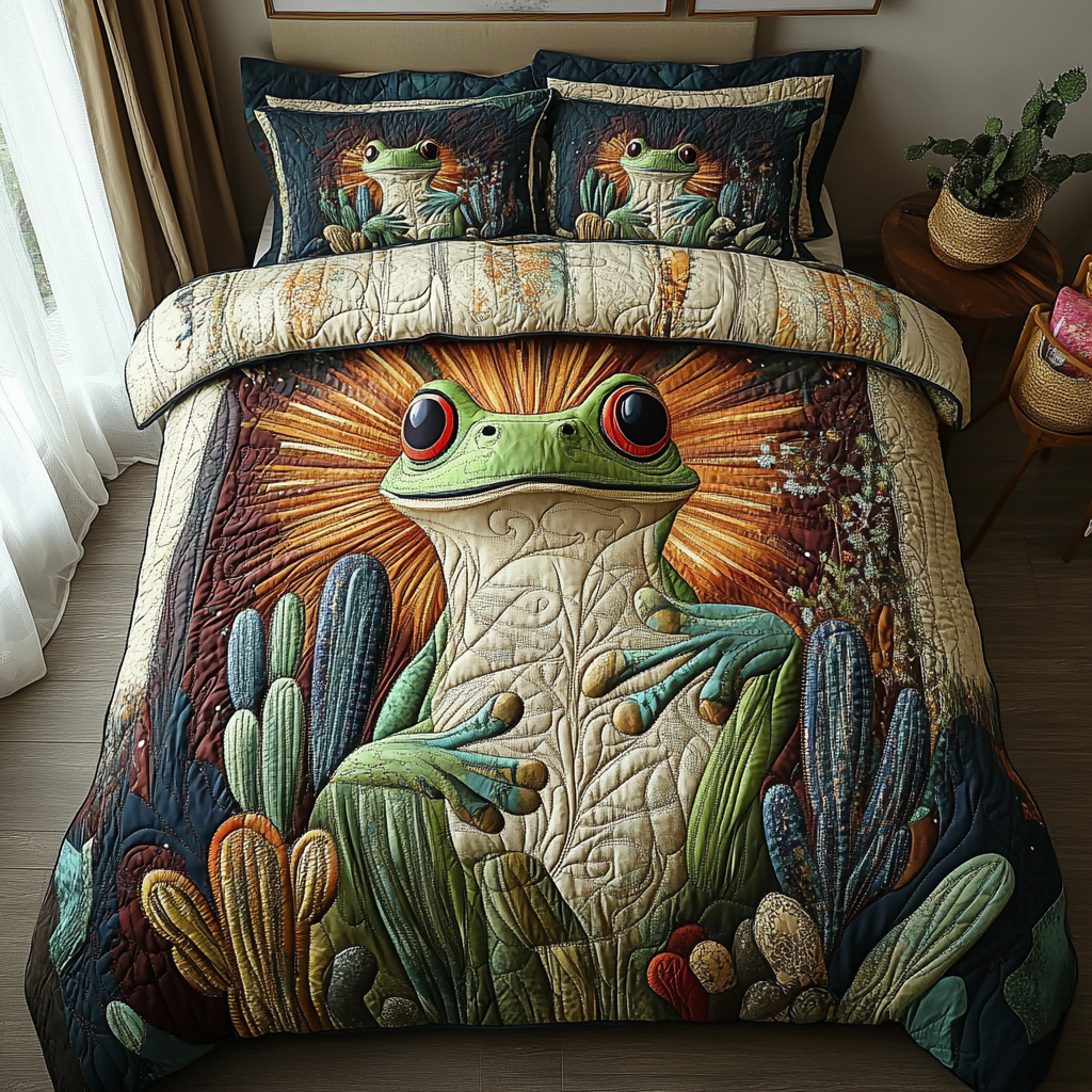 Desert Toad Quilted Bedding Set Best Bed Sheet Set Gifts For People Who Like Frogs