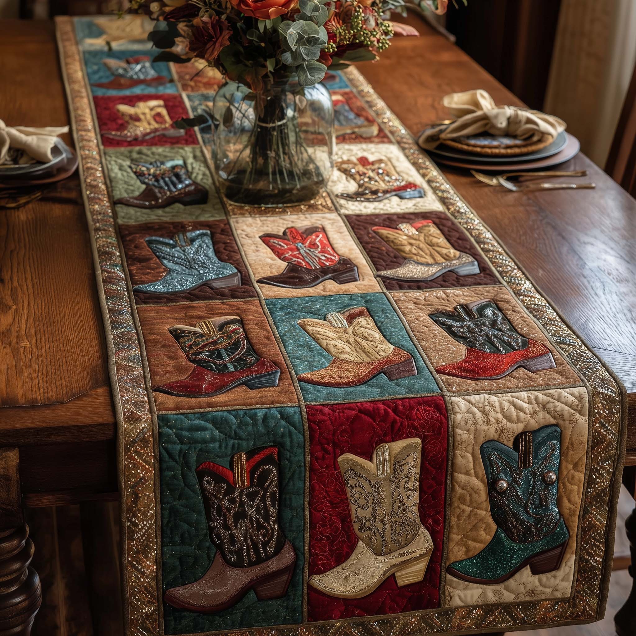 Desert Trails Quilted Table Runner Rustic Kitchen Dining Decor Gift For Cozy Family Home