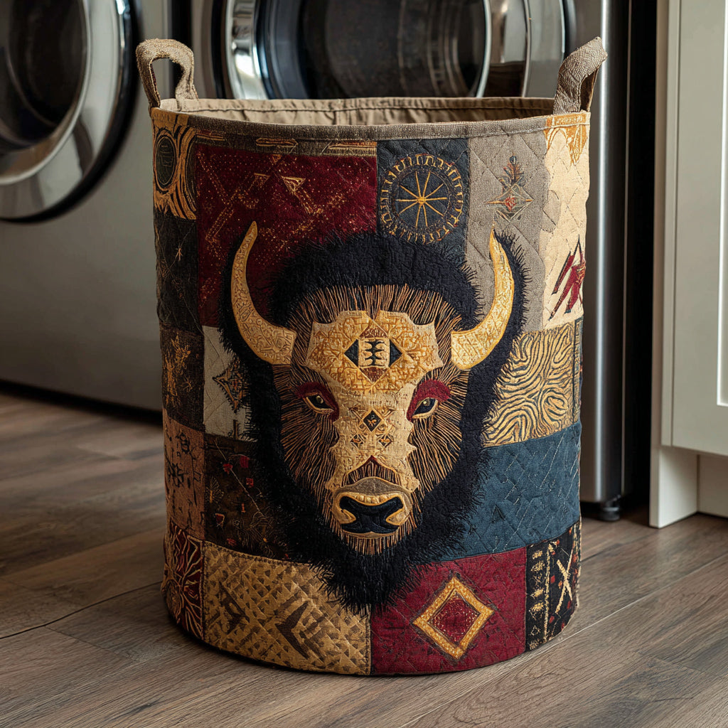 Desert Tribal Buffalo Quilted Laundry Basket Premium Quilted Laundry Basket with Sturdy Handles
