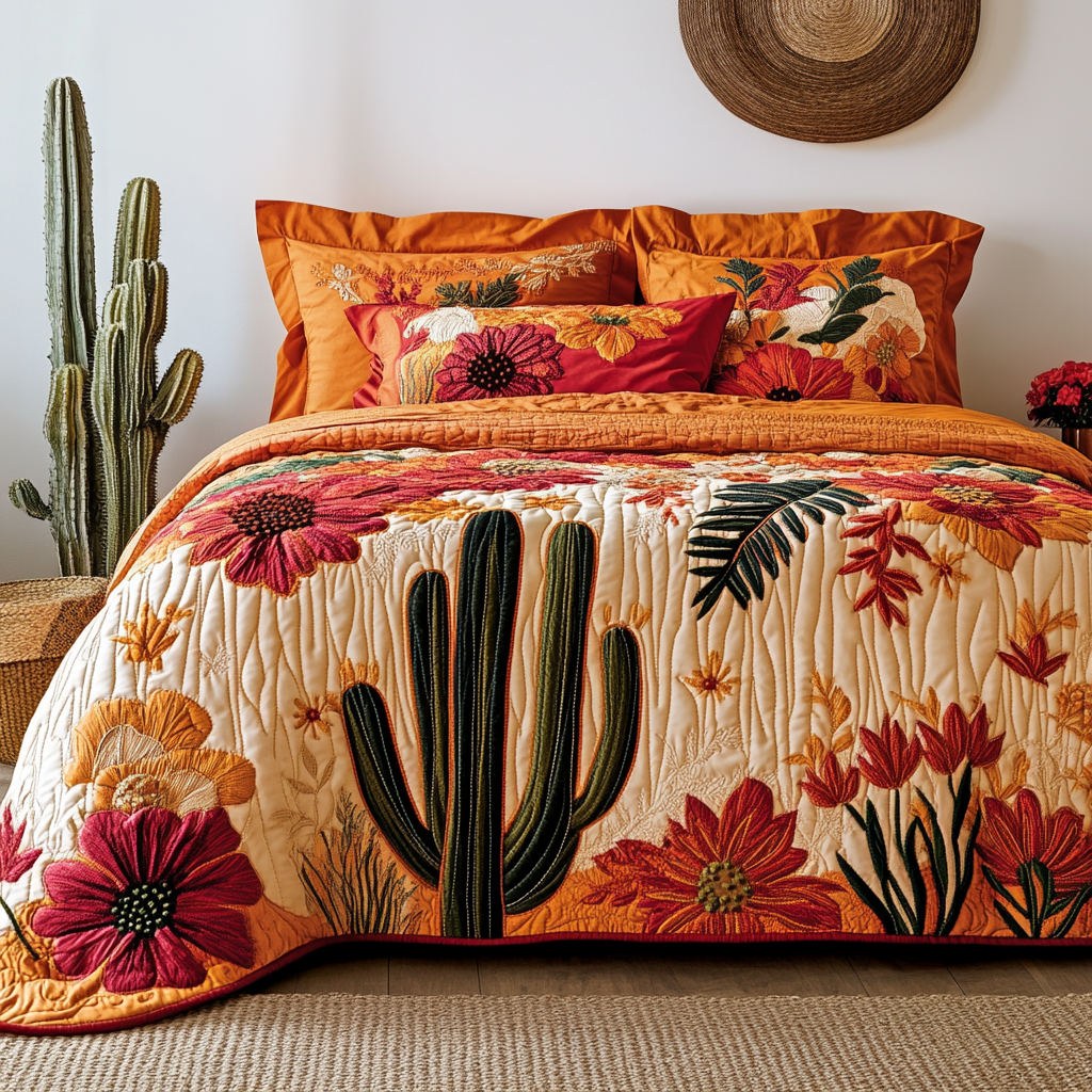 Desert Vibes Quilted Bedding Set Christmas Bed Sheets Cute Cactus Gifts
