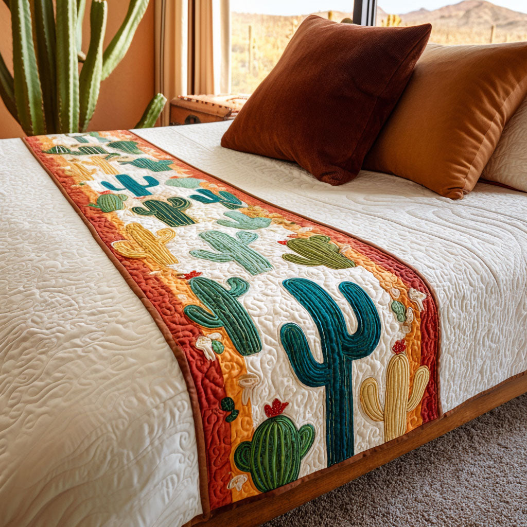 Desert Vista Charm Quilted Bed Runner Bedroom Decorations Gifts For Cactus Lovers