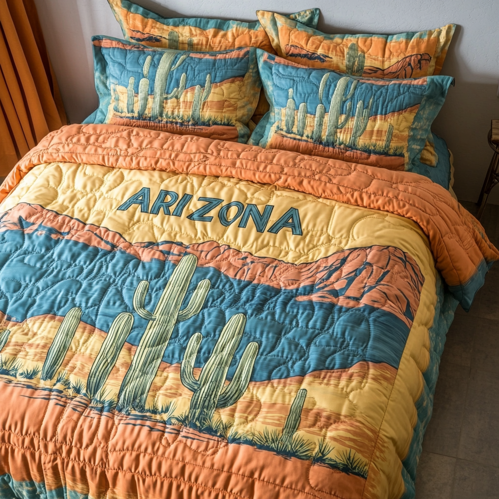 Desert Whisper Quilted Bedding Set Cozy Bedroom Decor Awesome Gifts For Cactus Lovers