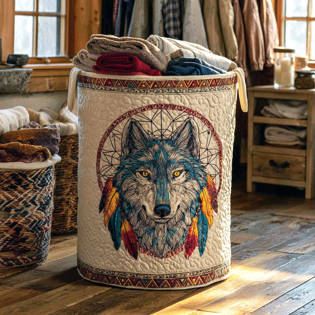 Desert Wolf Quilted Laundry Basket Foldable Laundry Hamper with Quilted Fabric Design