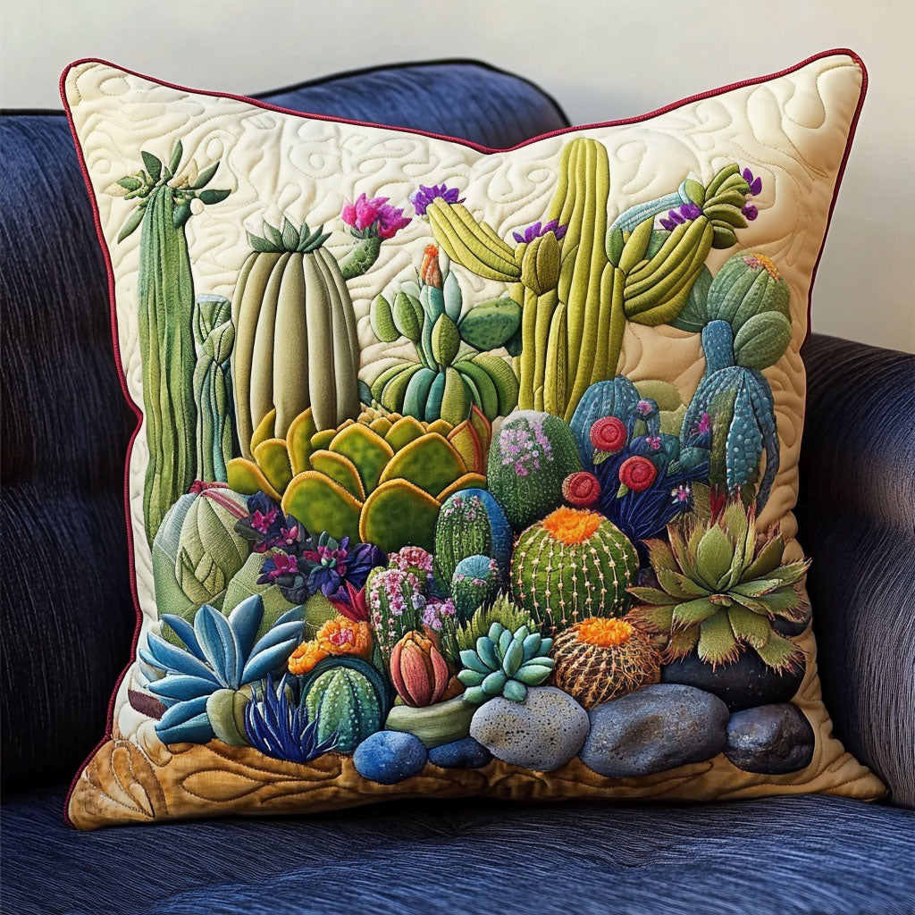 Desert Wonders Quilted Pillow Case Home Decor Pillow Covers Cactus Theme Gifts