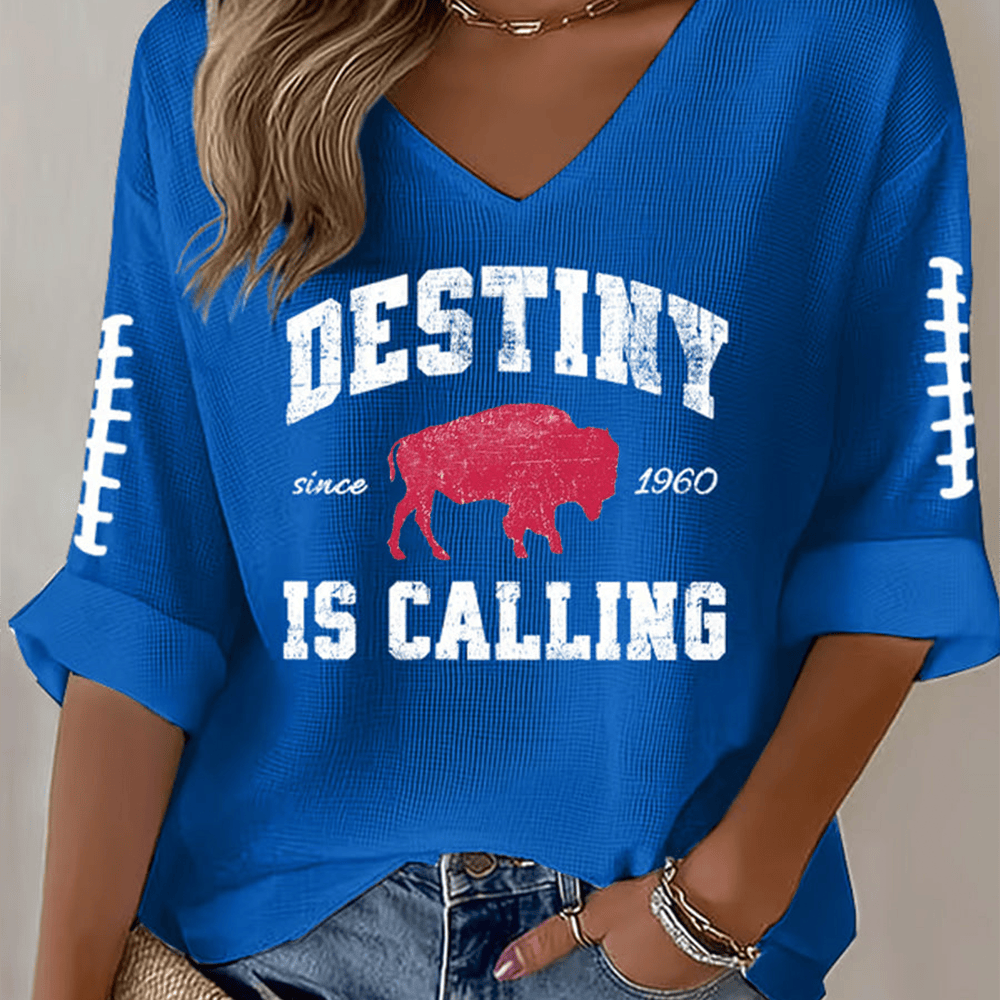 Destiny Is Calling Est 1960 V-Neck Long Sleeve Shirt Buffalo Bills Apparel Gift For Girl