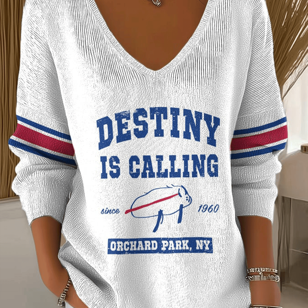 Destiny Is Calling Est 1960 V-Neck Long Sleeve Shirt Buffalo Bills Apparel Gift Ideas For Fans