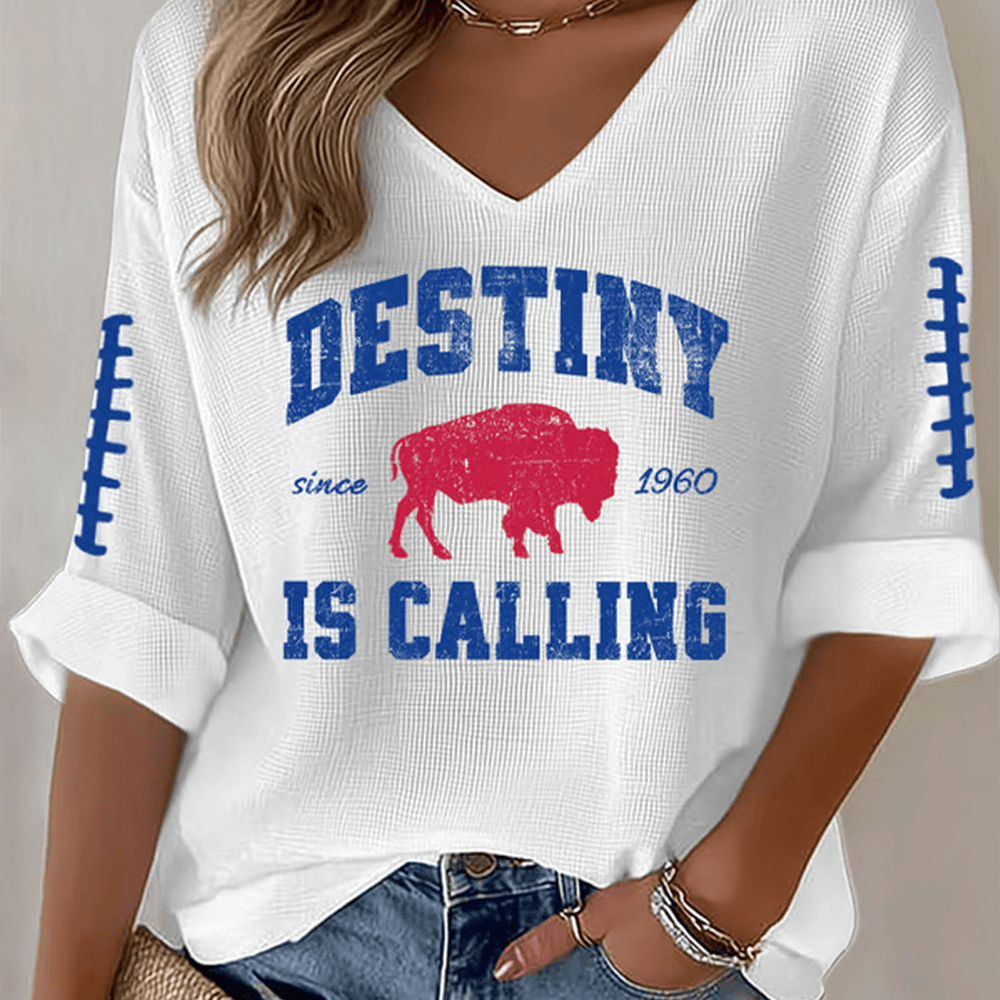 Destiny Is Calling Est 1960 V-Neck Long Sleeve Shirt Buffalo Bills Merchandise Football Gift For Her