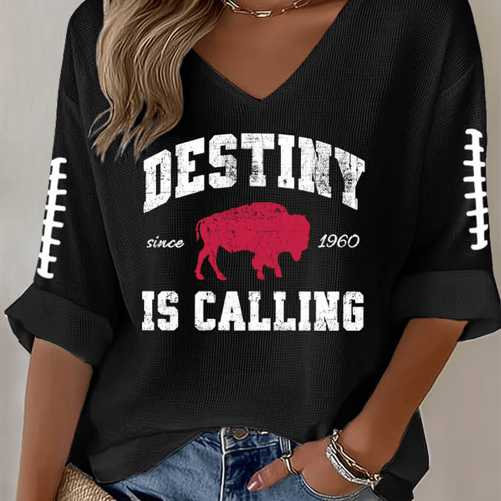 Destiny Is Calling Est 1960 V-Neck Long Sleeve Shirt Mafia Bills Clothing Gift Ideas For Woman