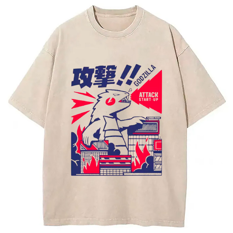 Destroy city monsters Washed T-Shirt Everyday Comfort Graphic Shirt Gifts For Best Friend