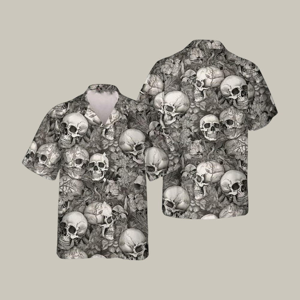 Detailed And Intricate Skull Hawaiian Shirt Scary Gothic Skull Tee Best Gift For Father's Day