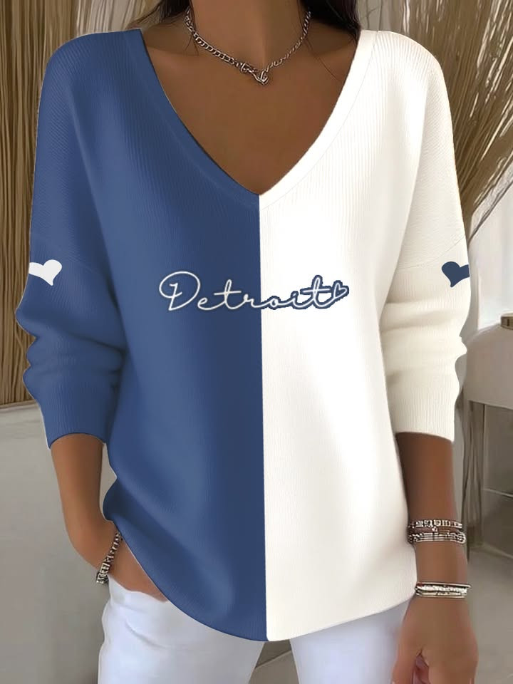 Detroit Football Long V-neck Shirt Game Day Clothing Detroit Pride Merch Gift For Mom