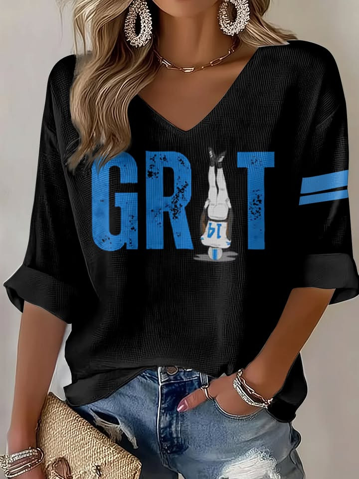 Detroit Football Long V-Neck T-Shirt Detroit Pride Merch Game Day Women's Apparel