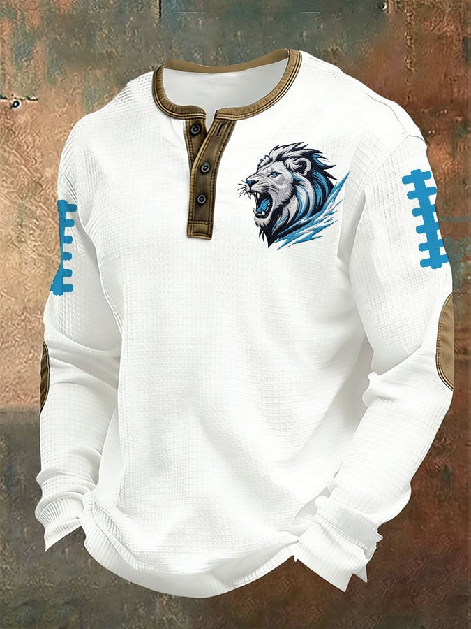 Detroit Football Waffle Henley Shirt Lions Merch Detroit Strong Game Day Apparel Gifts For Dad