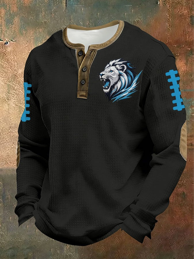 Detroit Football Waffle Henley Shirt Lions Merch Detroit Strong Game Day Apparel Gifts For Dad
