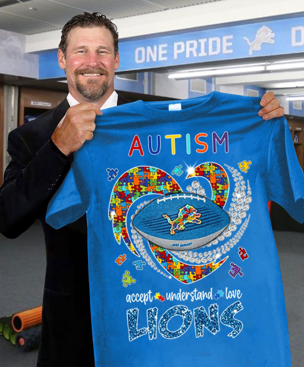 Detroit Lions Autism Accept Understand Love Lions T-Shirt Football Fan Gift Ideas