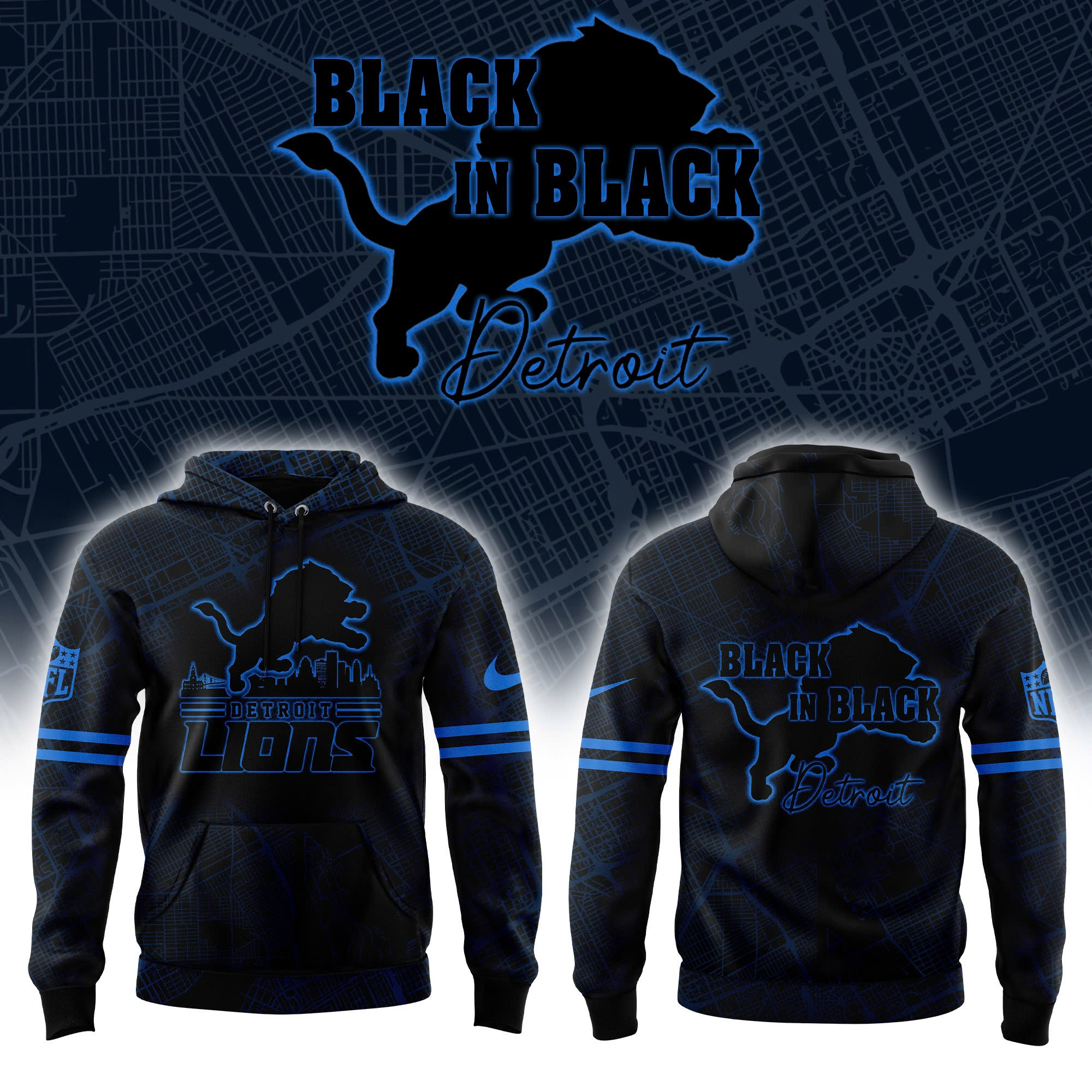 Detroit Lions Back In Black Hoodie Merch Clothing Unique Detroit Lions Gifts For Fans
