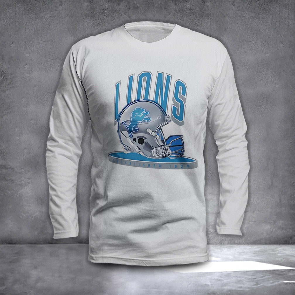 Detroit Lions Blue Helmet Long Sleeve Shirt Gifts For Football Lovers