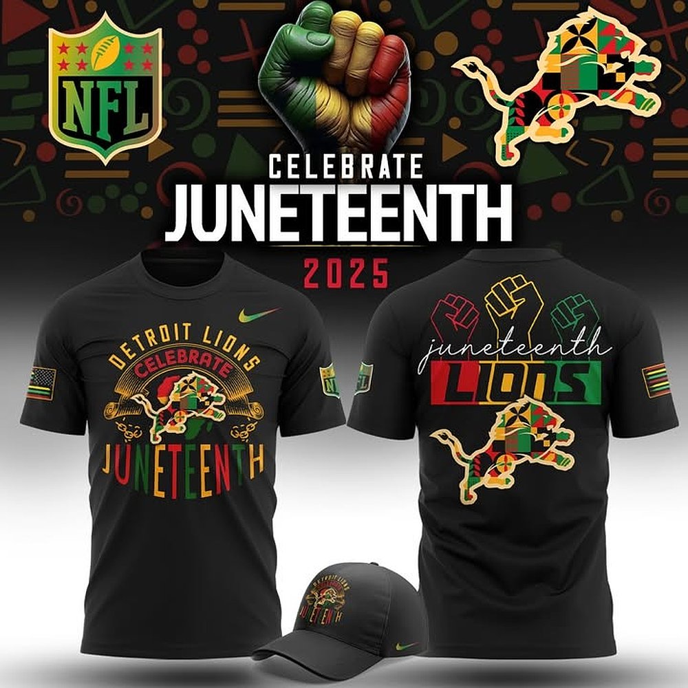 Detroit Lions Celebrate Juneteenth 2025 T-Shirt Gifts For Football Fan