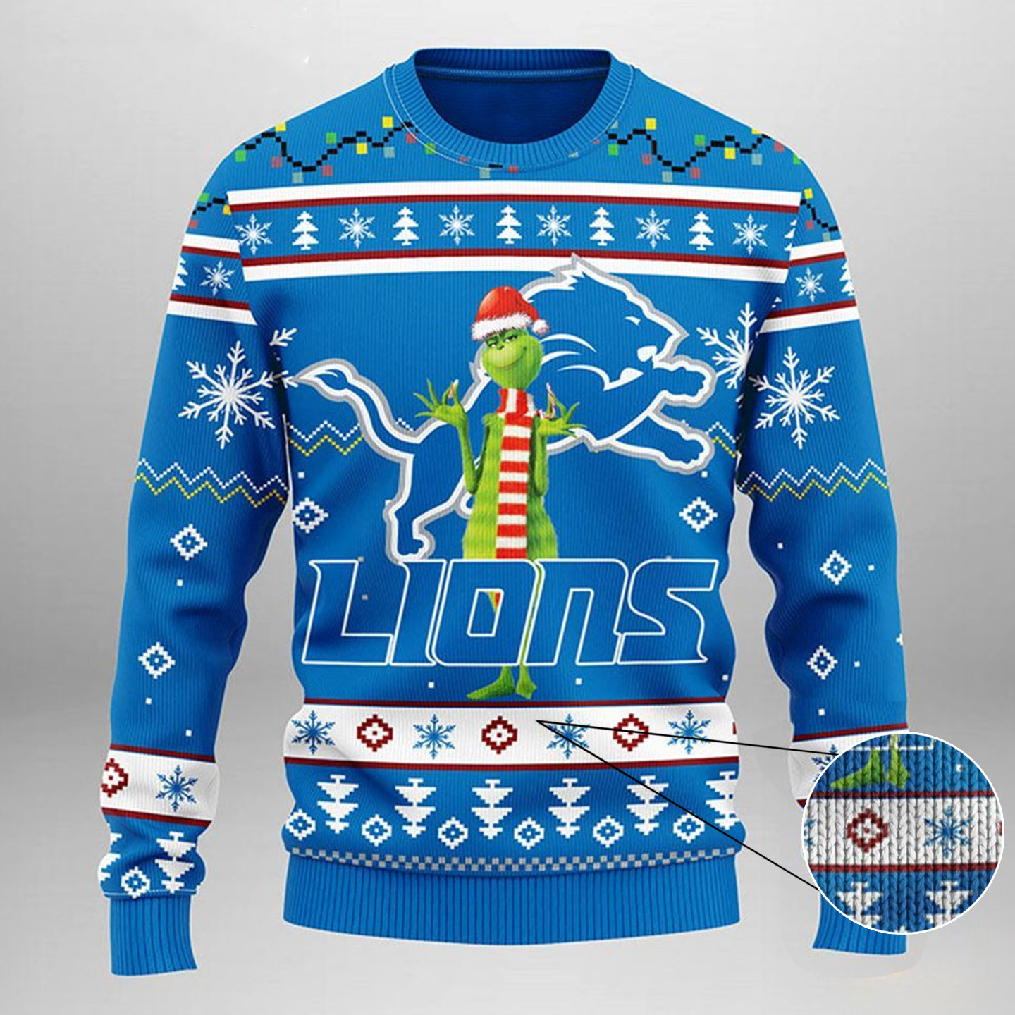 Detroit Lions Christmas Ugly Sweater Print Funny Grinch Show Your Team Spirit Sweater