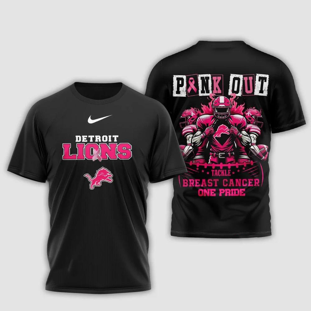 Detroit Lions Football Pink Out Tackle Breast Cancer Shirt Football Fan Gift Ideas