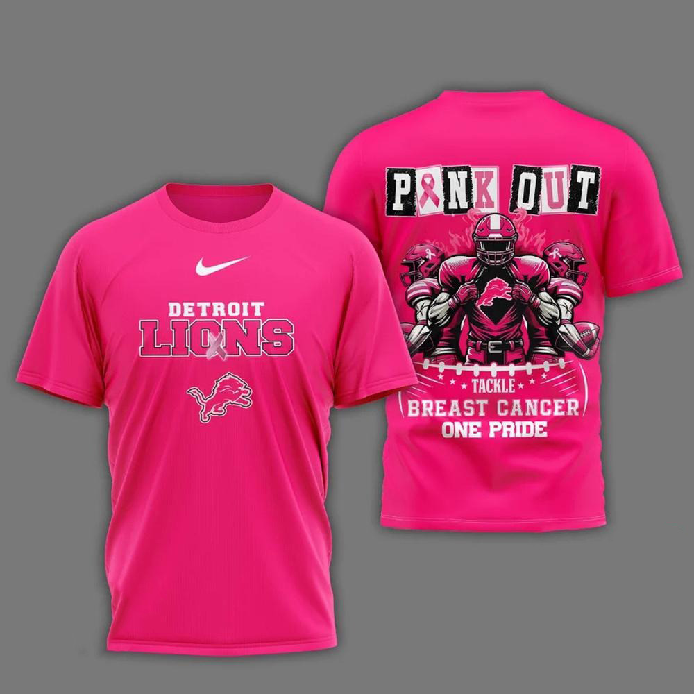 Detroit Lions Football Pink Out Tackle Breast Cancer Shirt Football Lovers Gifts