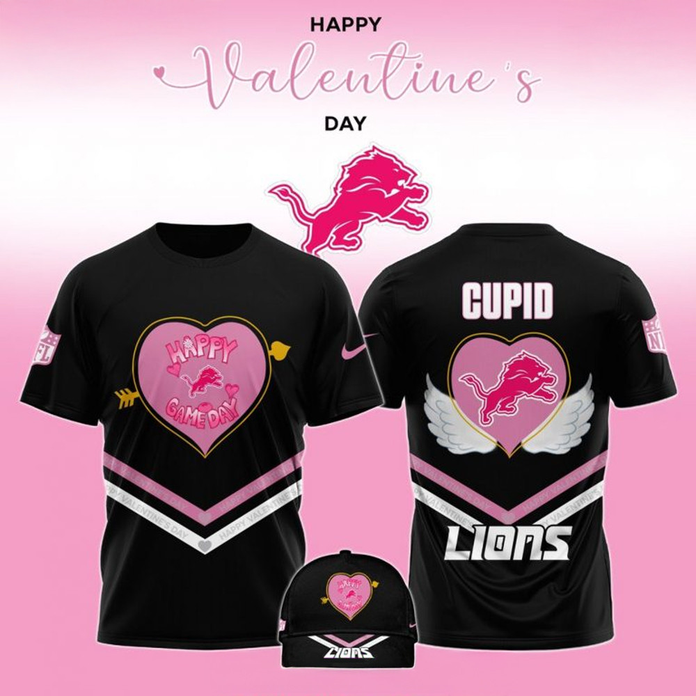 Detroit Lions Happy Valentine Game Day 2025 T-Shirt Best Gift For Football Lovers