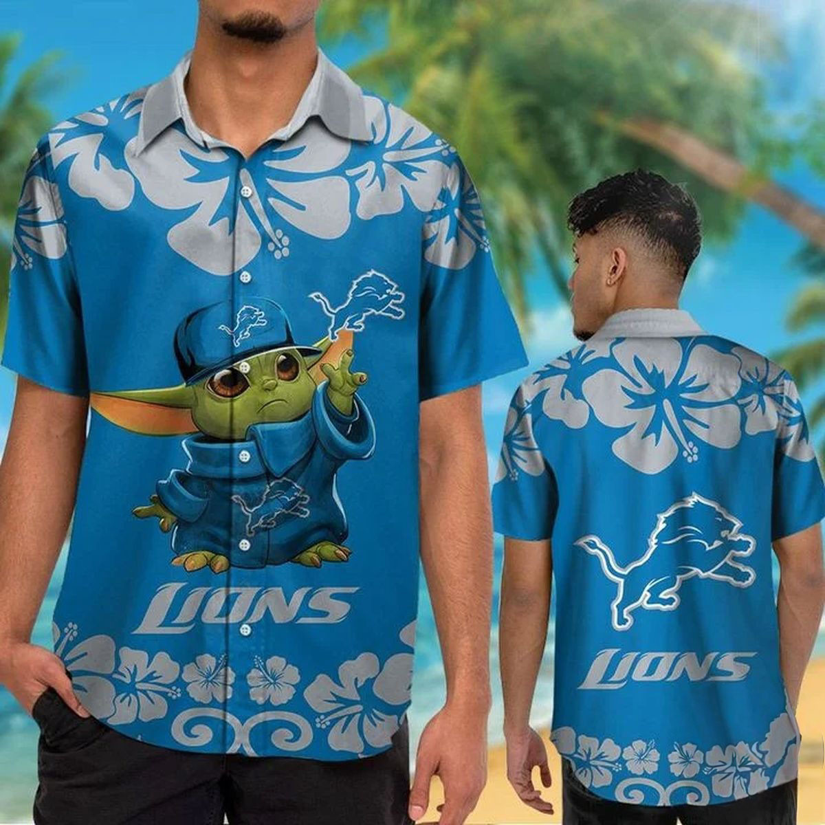 Detroit Lions Hawaiian Shirt Detroit Lions Baby Yoda Shirt Cute Gifts For Fan