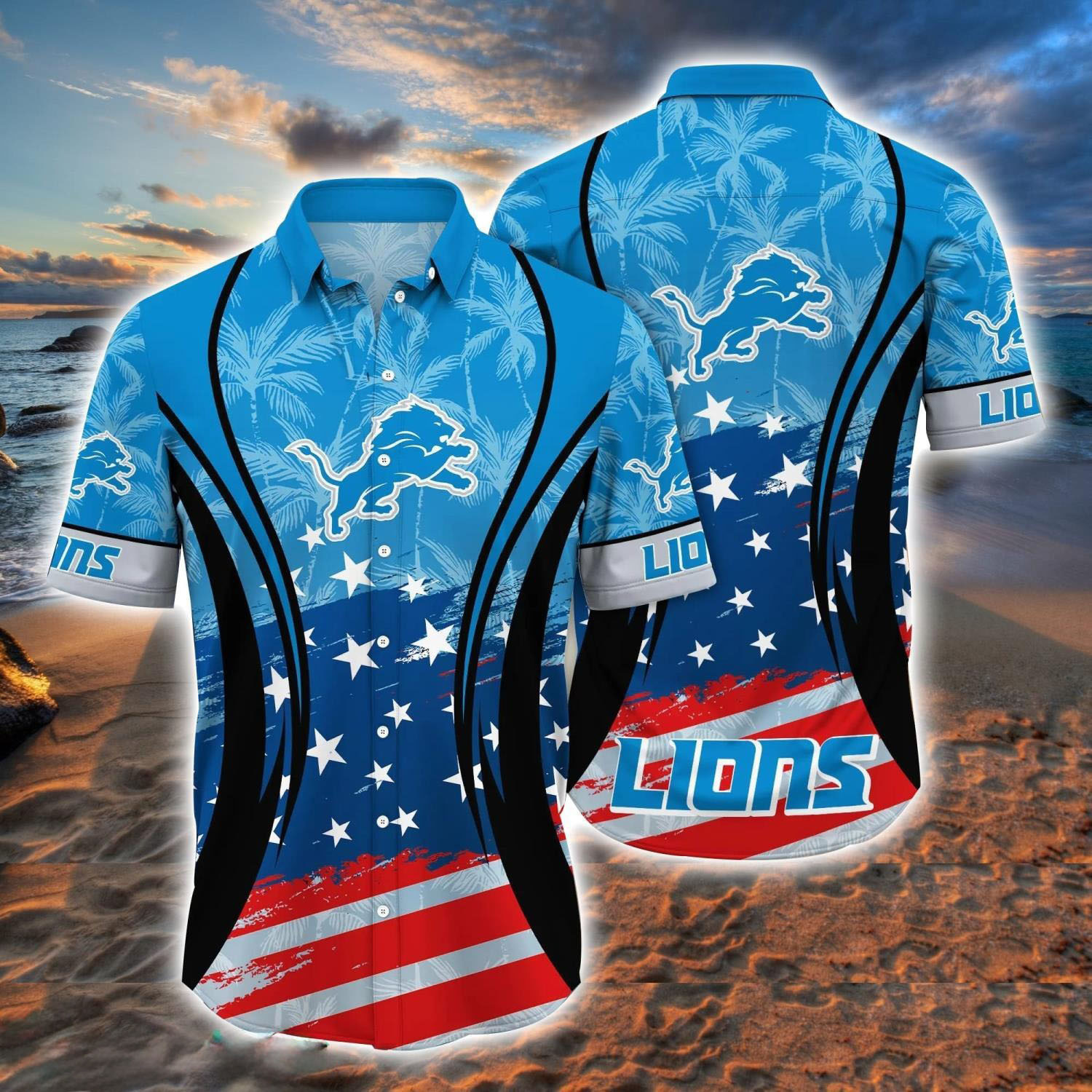 Detroit Lions Hawaiian Shirt Detroit Lions NFL Star Pattern Shirt Summer Gift