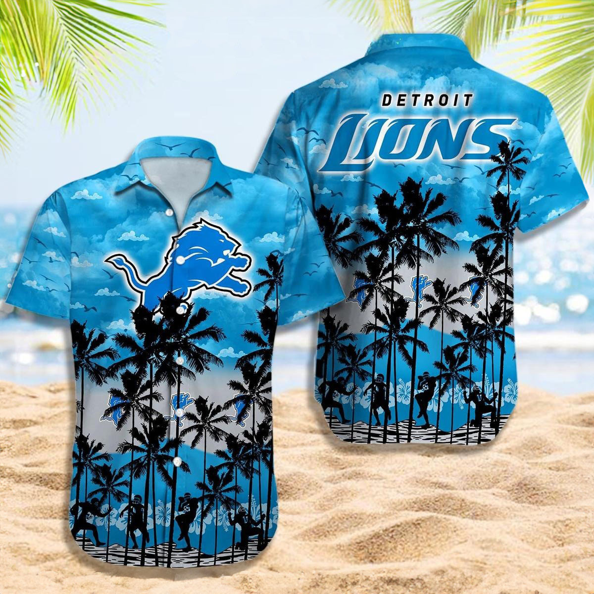 Detroit Lions Hawaiian Shirt Detroit Lions Palm Tree Fan Button Up Shirt