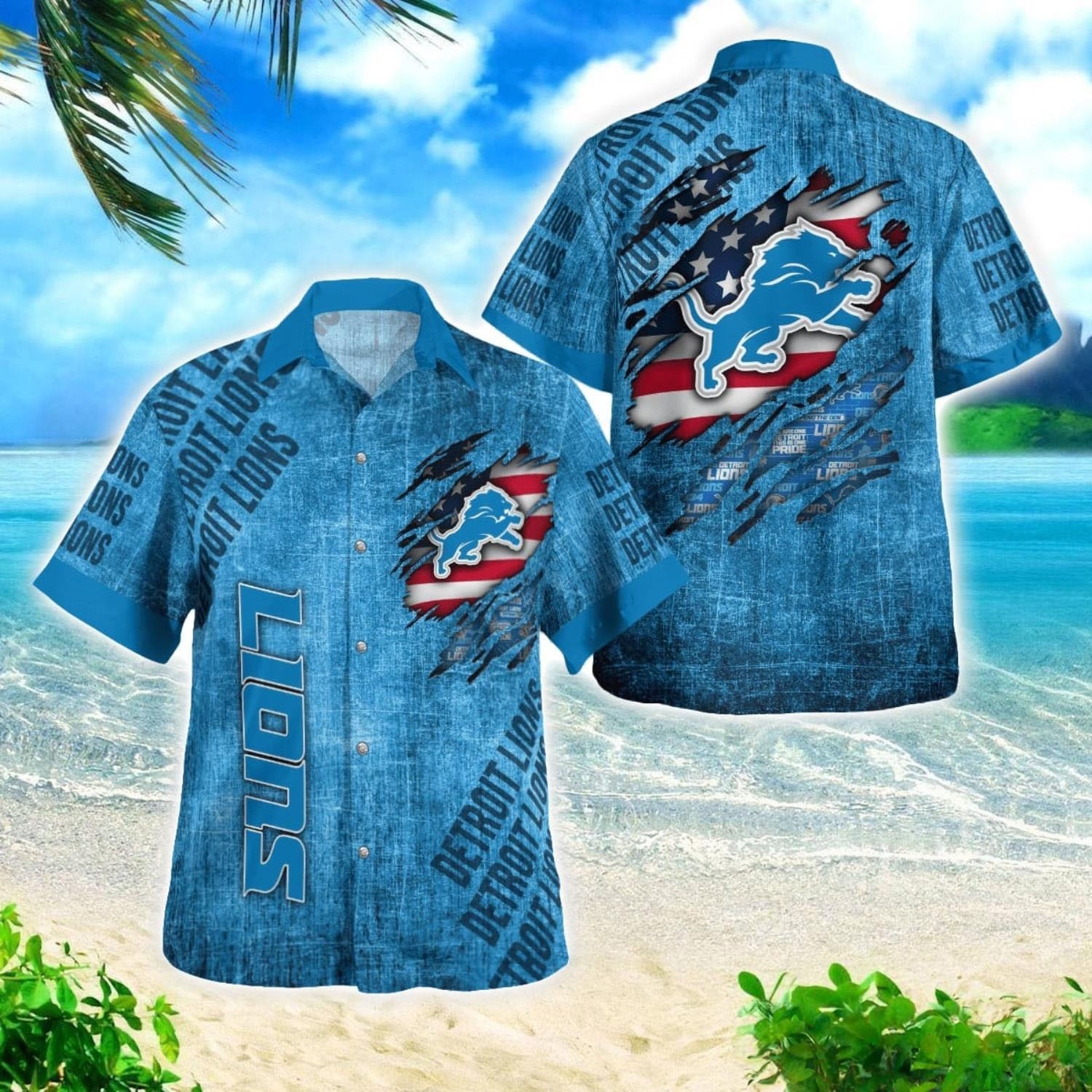 Detroit Lions Hawaiian Shirt NFL Detroit Lions American Flag Shirt Gifts For Fan