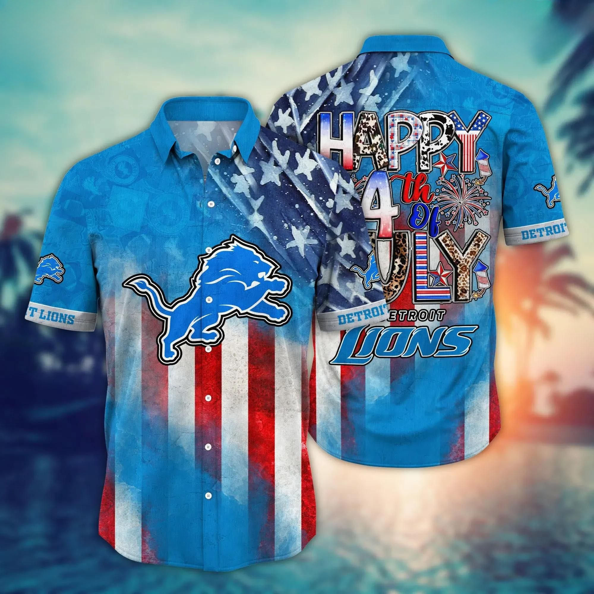 Detroit Lions Hawaiian Shirt NFL Detroit Lions Symbol Shirt Independence Day Sports Gift Ideas