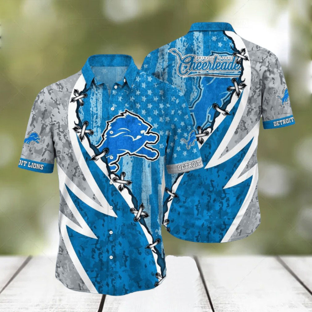 Detroit Lions Hawaiian Shirt NFL Graphic American Flag Fan Gift Ideas