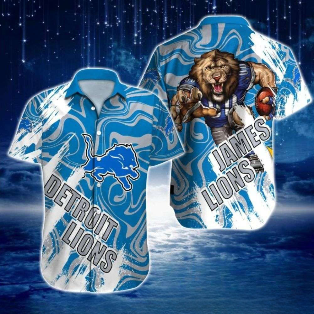 Detroit Lions Hawaiian Shirt Roaring Detroit Lions Blue Wave Shirt Gifts For Fans