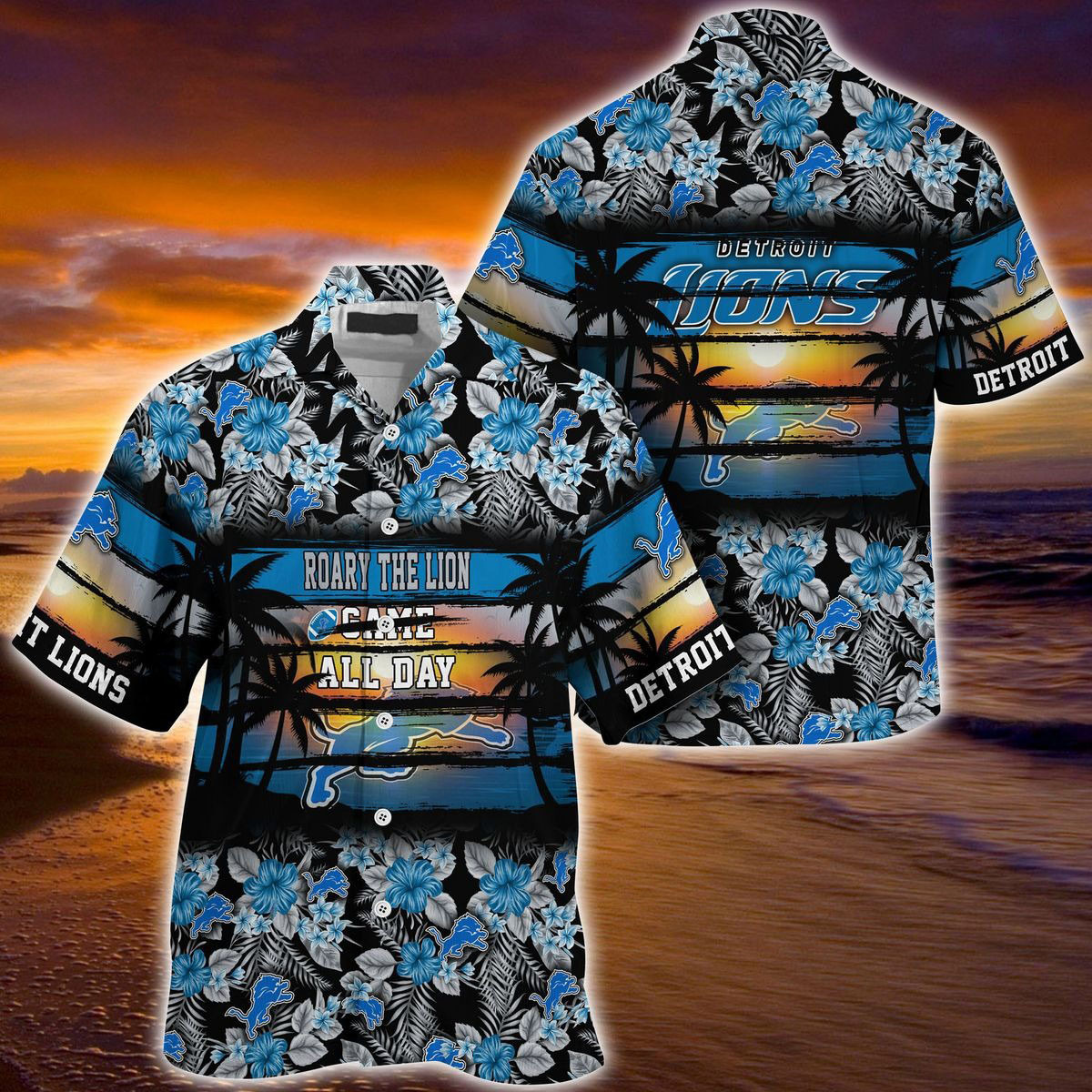 Detroit Lions Hawaiian Shirt Roary The Lion Came All Day Floral Pattern Shirt