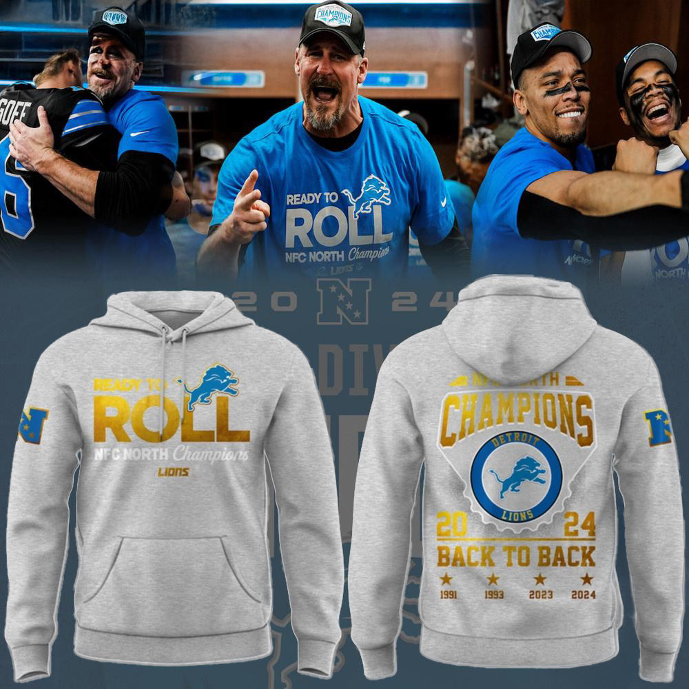Detroit Lions NFC North Division Champions 2024 Grey Hoodie Fan Gift Ideas