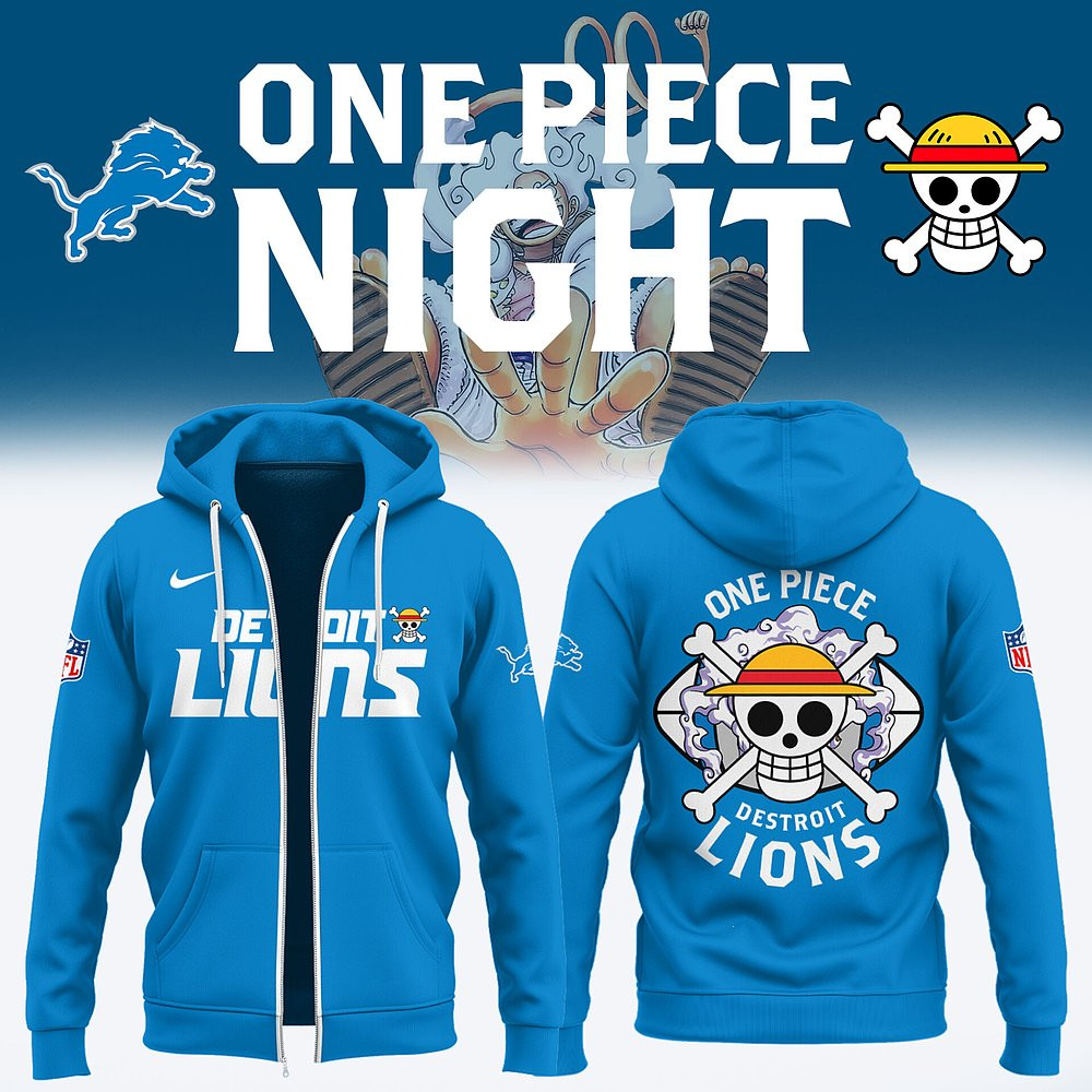 Detroit Lions One Piece Night Royal Zip Hoodie Limited Edition Best Gift For Football Lovers