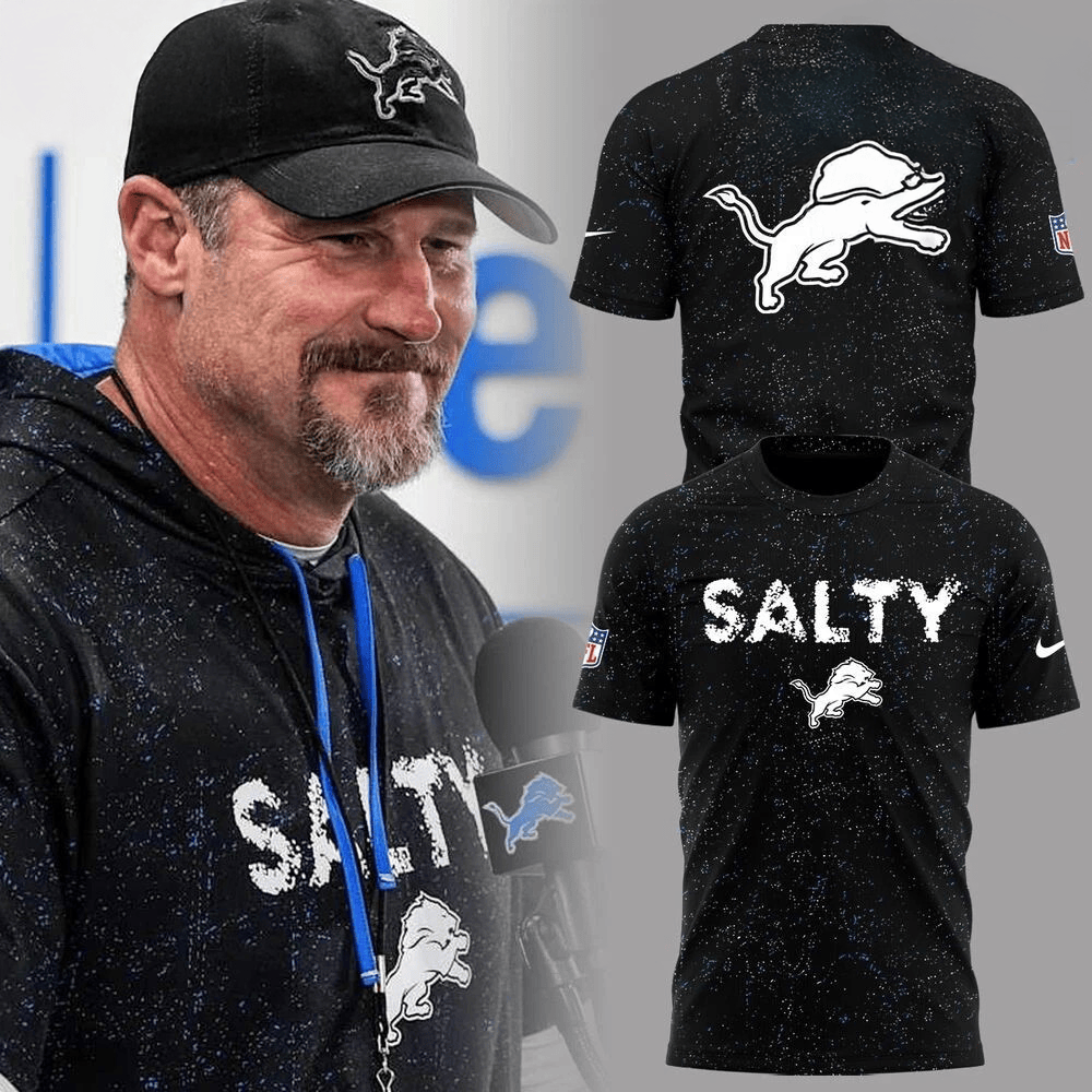 Detroit Lions Salty Sports Black 2025 Black T-Shirt Detroit Lions Merch