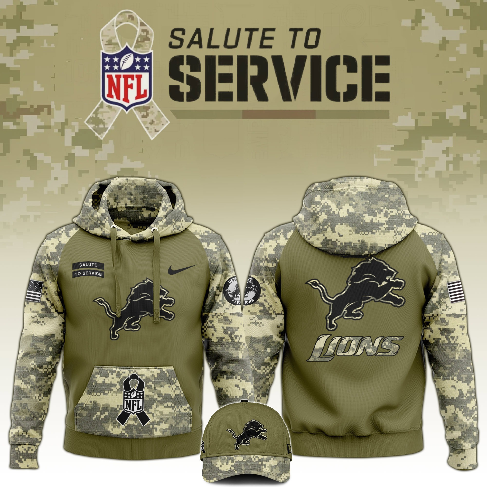 Detroit Lions Salute to Service Club Limited Edition Camo Hoodie Best Lions Merch