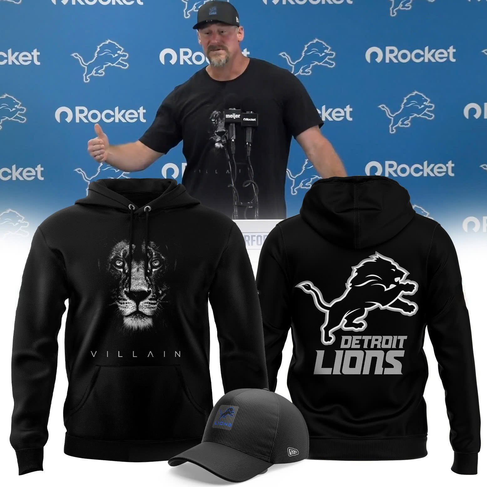 Detroit Lions Villain 2025 Hoodie And Cap Detroit Lions Merch Fan Gear Best Gifts For Him (hoodie + hat)