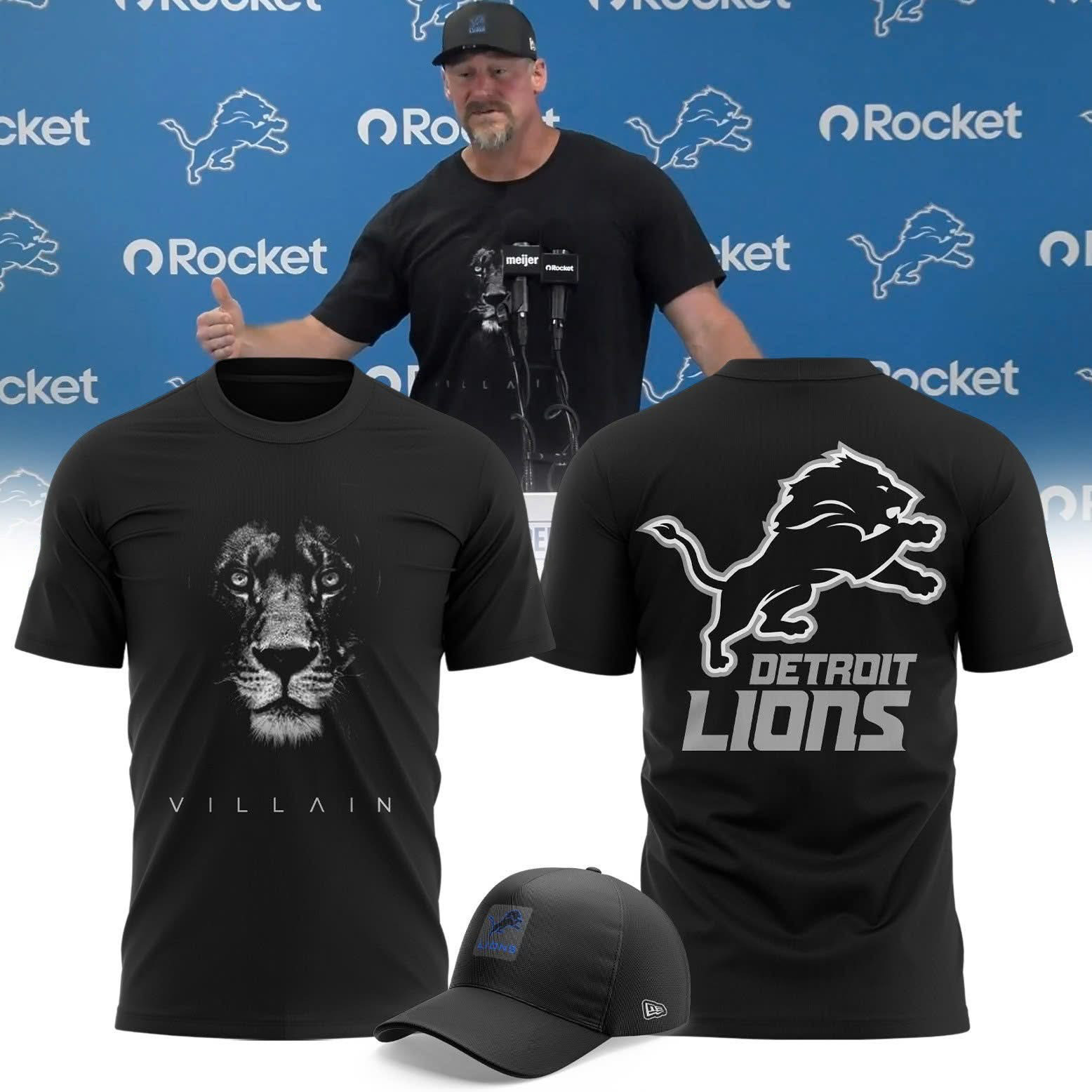 Detroit Lions Villain 2025 T-Shirt And Cap Detroit Lions Merch Fan Gear Great Gifts