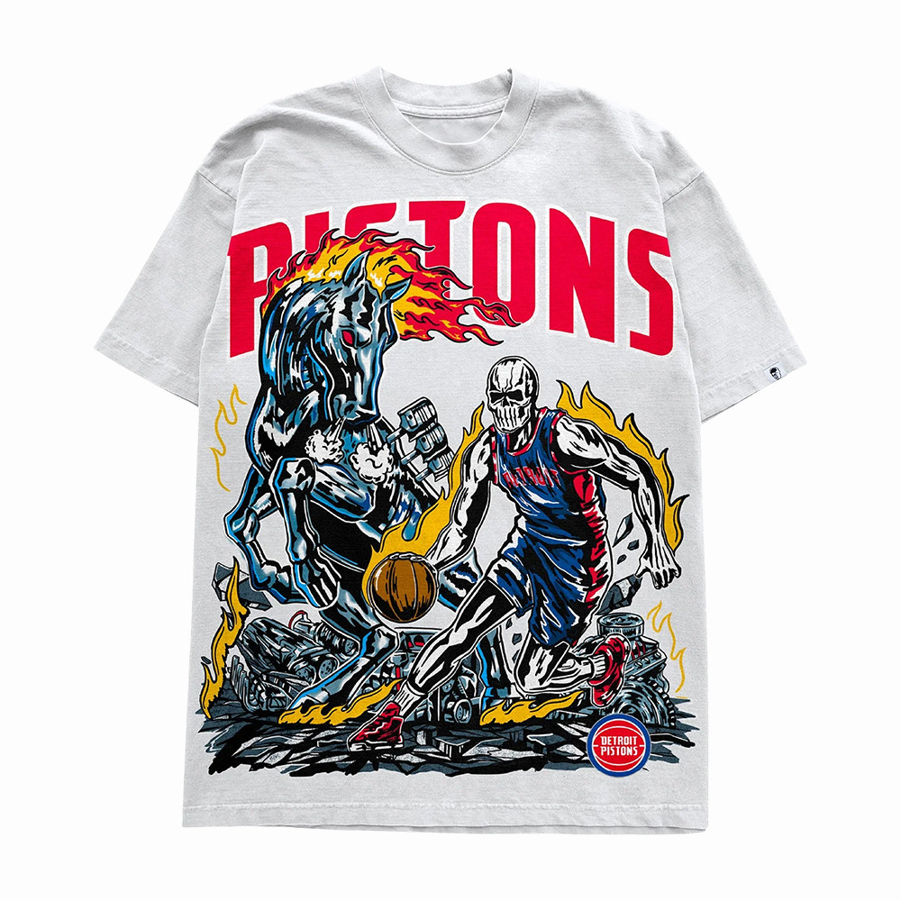 Detroit Pistons Merch Flaming Iron Horse T-Shirt Gift For True Fans