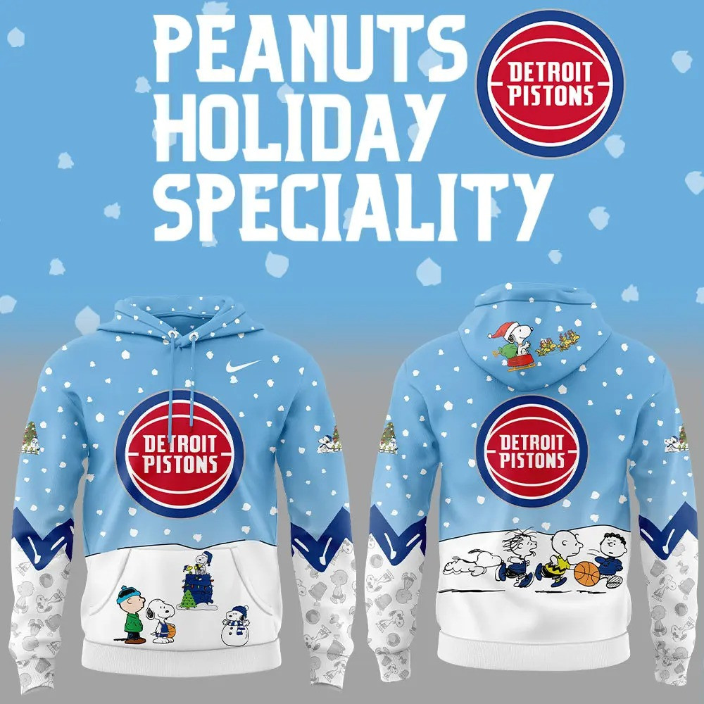 Detroit Pistons Peanuts Night Snoopy Hoodie Cute Gifts For Peanuts Lovers Pistons Fans