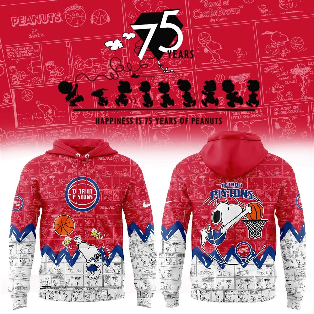 Detroit Pistons Wizards 75Th Anniversary Of Peanuts Hoodie Unique Gifts For Pistons Fans