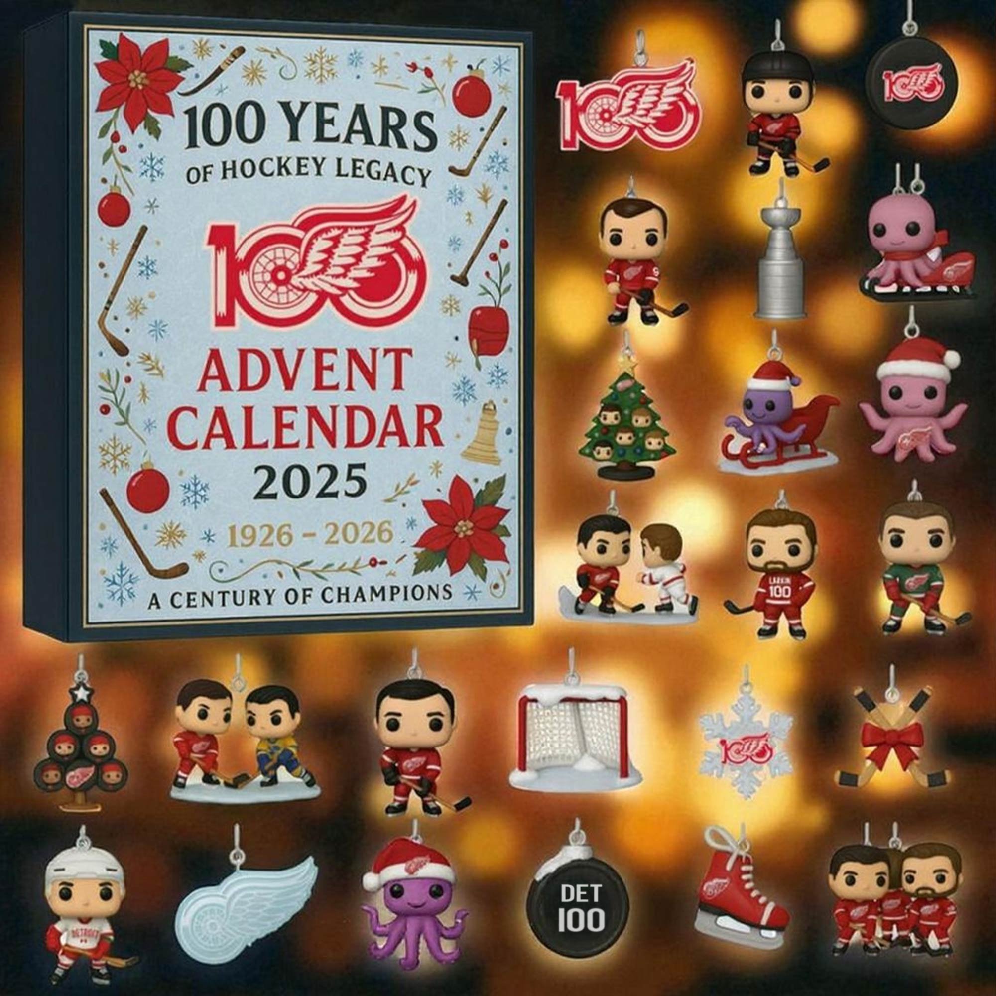 Detroit Red Wings 100th Anniversary Advent Calendar Christmas Countdown Hockey Lover Xmas Gifts