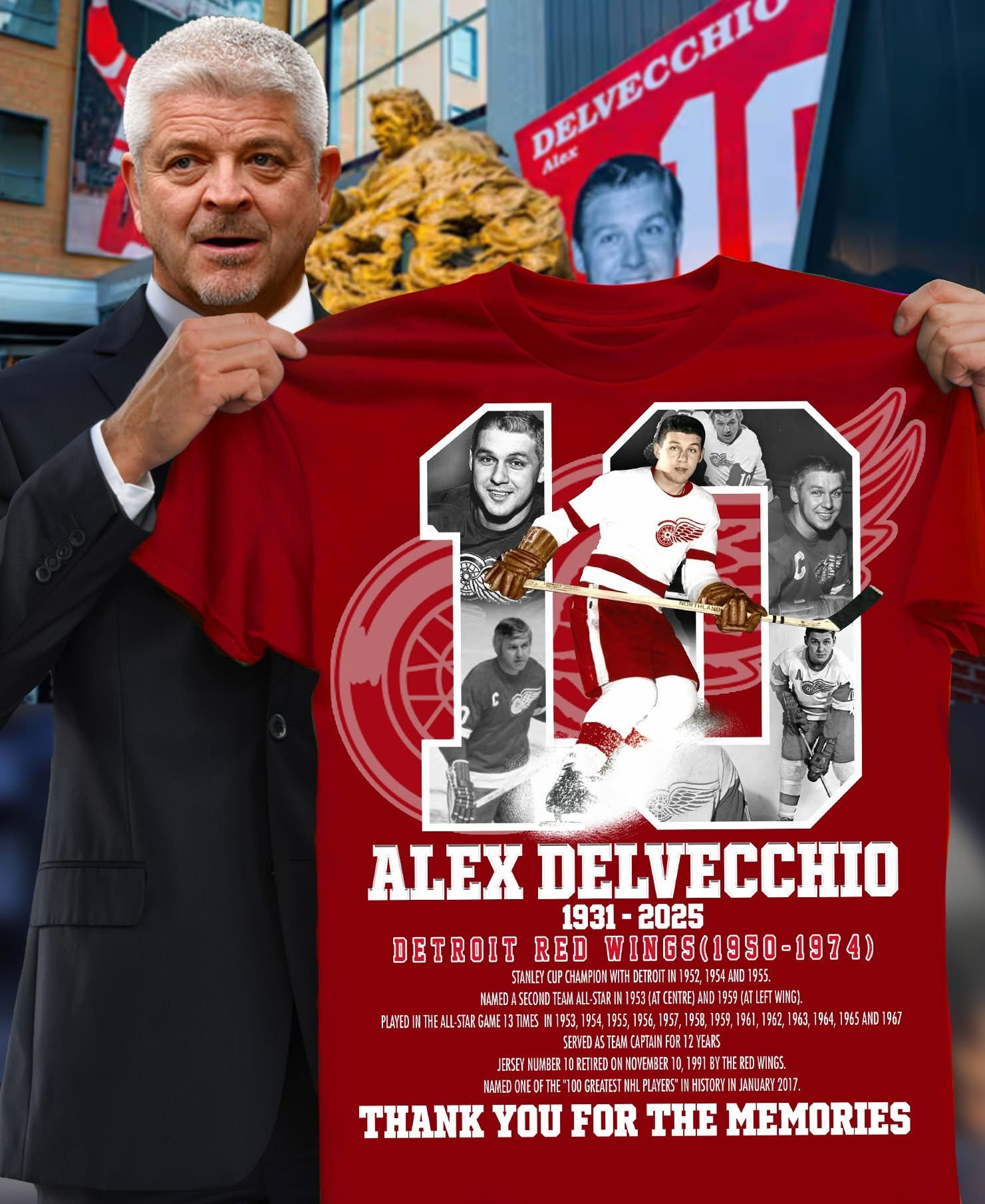 Detroit Red Wings Alex Delvecchio 1931-2025 Tribute T-Shirt Best Gift For Hockey Fan
