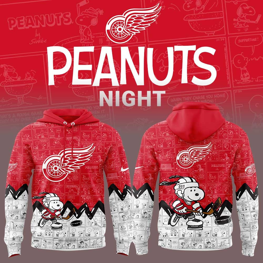 Detroit Red Wings Anniversary Of Peanuts Night Snoopy Hoodie Ice Hockey Fan Gift Ideas