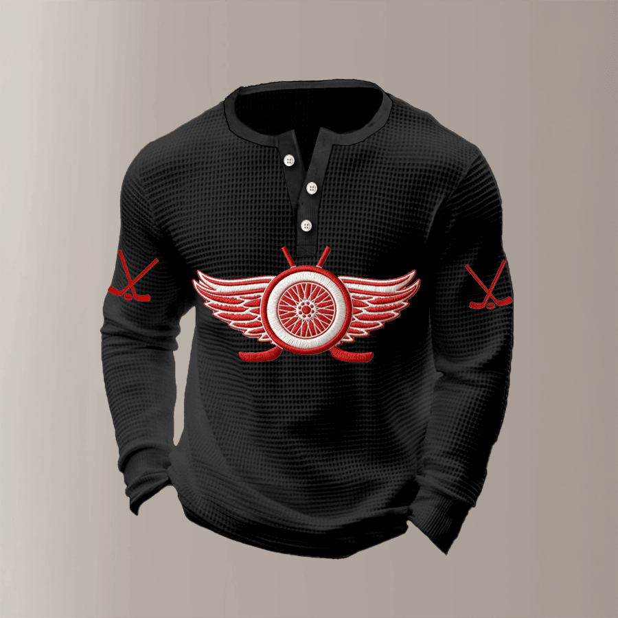 Detroit Red Wings Hockey Team Button Long Sleeev Shirt Hockey Apparel Gift For Him