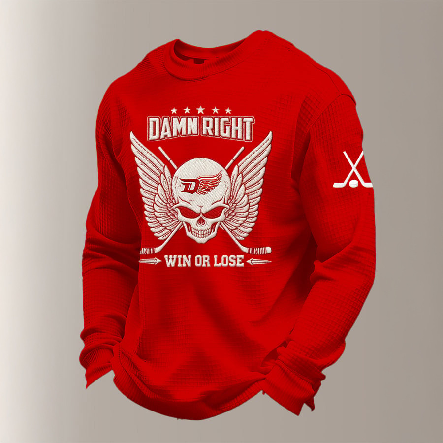 Detroit Red Wings Ice Hockey Skull Long Sleeve Shirt Game Day Clothing Hockey Gear